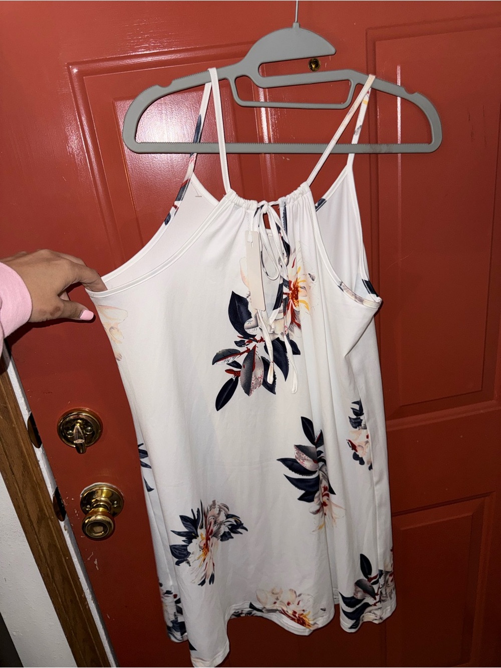 Amazon White Floral Mini Dress with Navy and Coral Accents - Picture 2 of 2